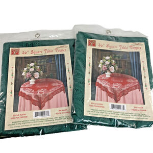 Vintage Lace Table Topper Set Green 36 Inch Holiday Decor Linens